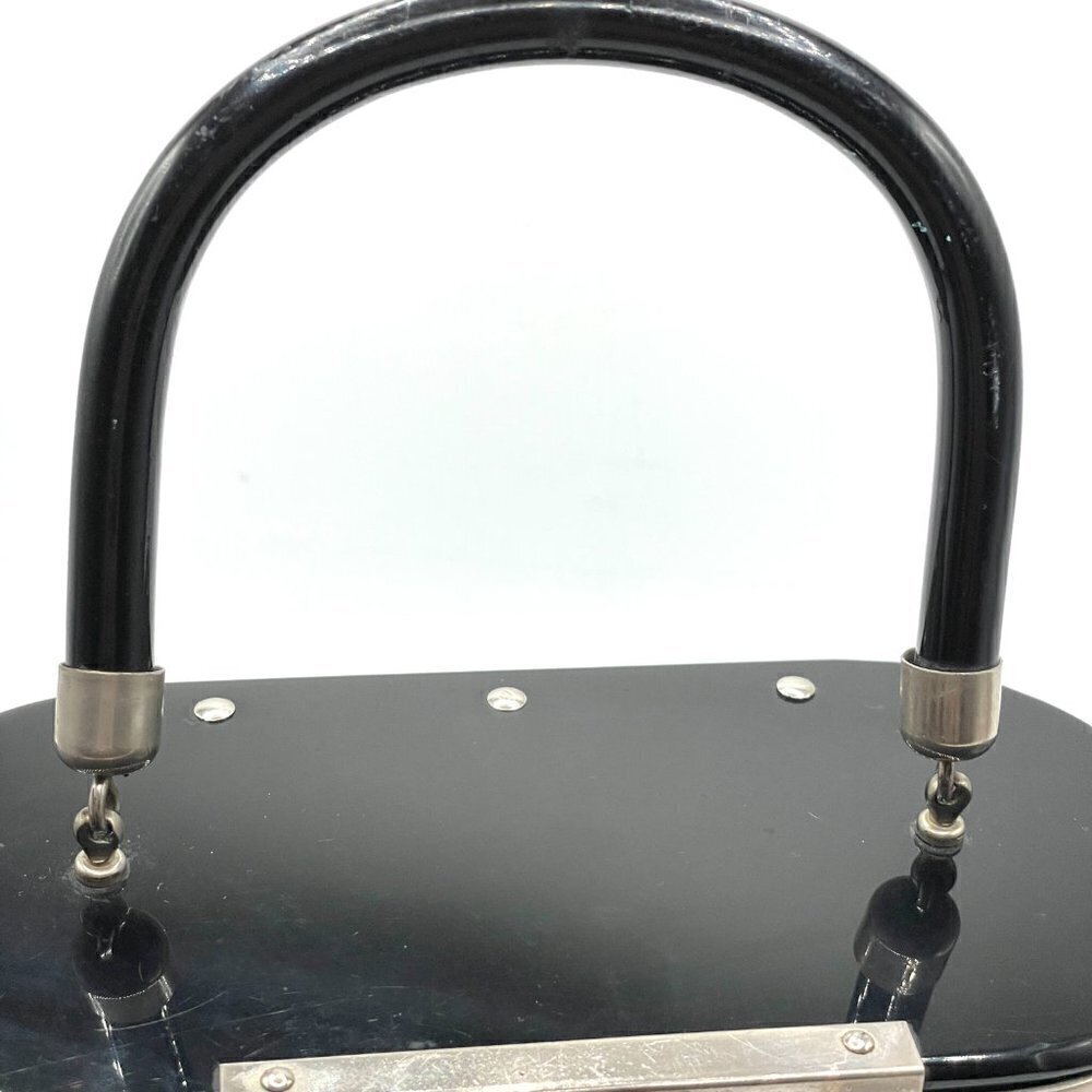 Vintage Black Velvet Hard Sided Box Oval Single Handle Hinged Evening Mini Bag - Picture 4 of 8